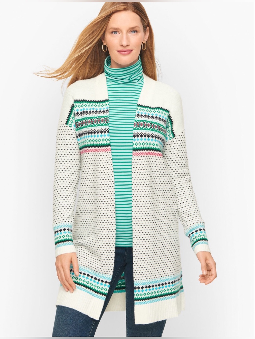 Talbots Breton Fair Isle Cardigan Sweater Size X m